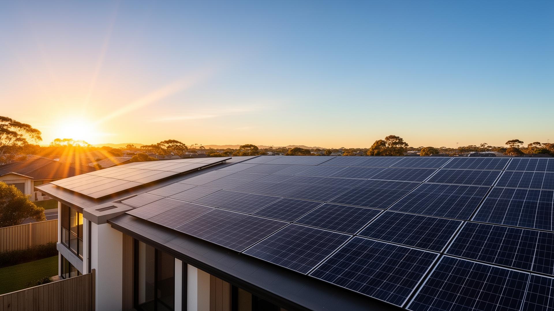 Australian home with rooftop solar at sunrise